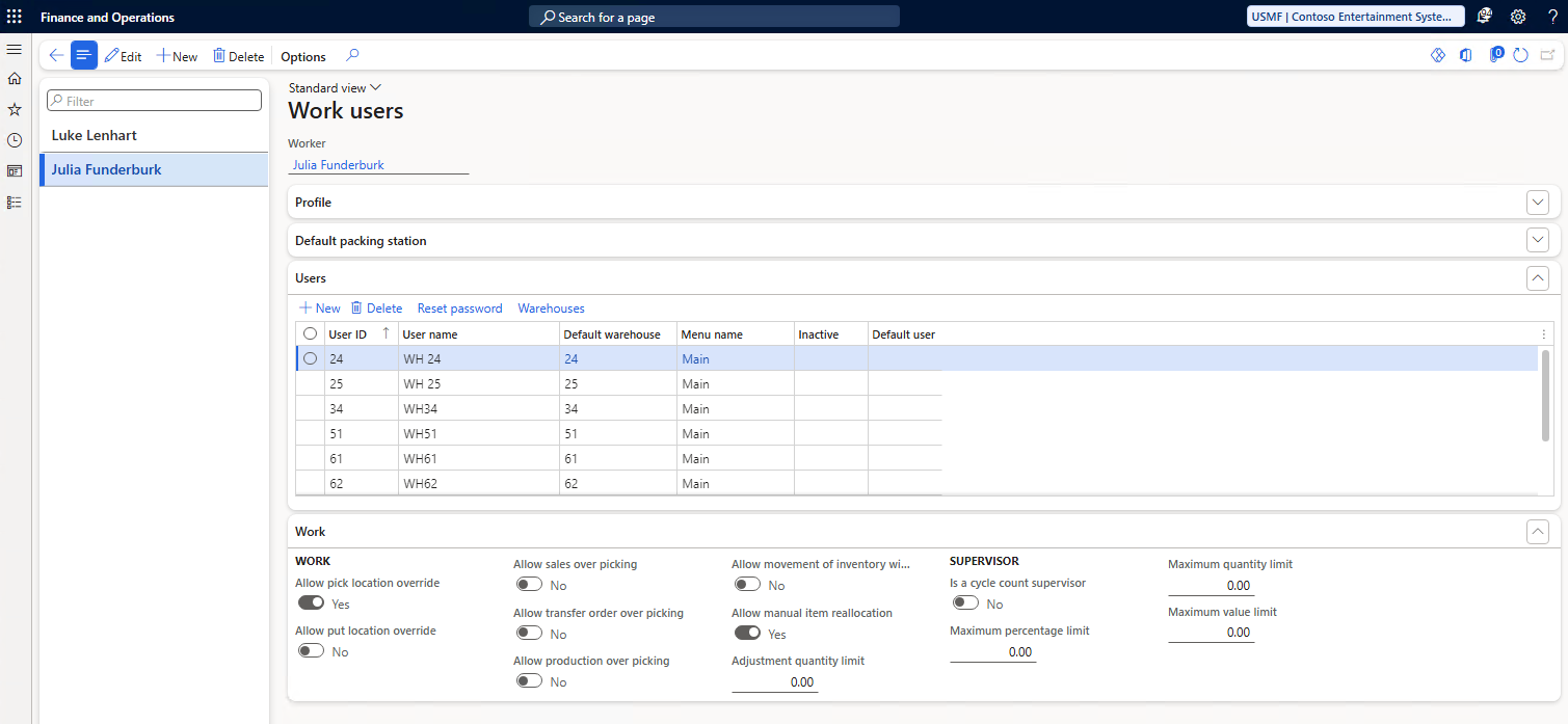 Form in D365 where a setup for Warehouse workers is done