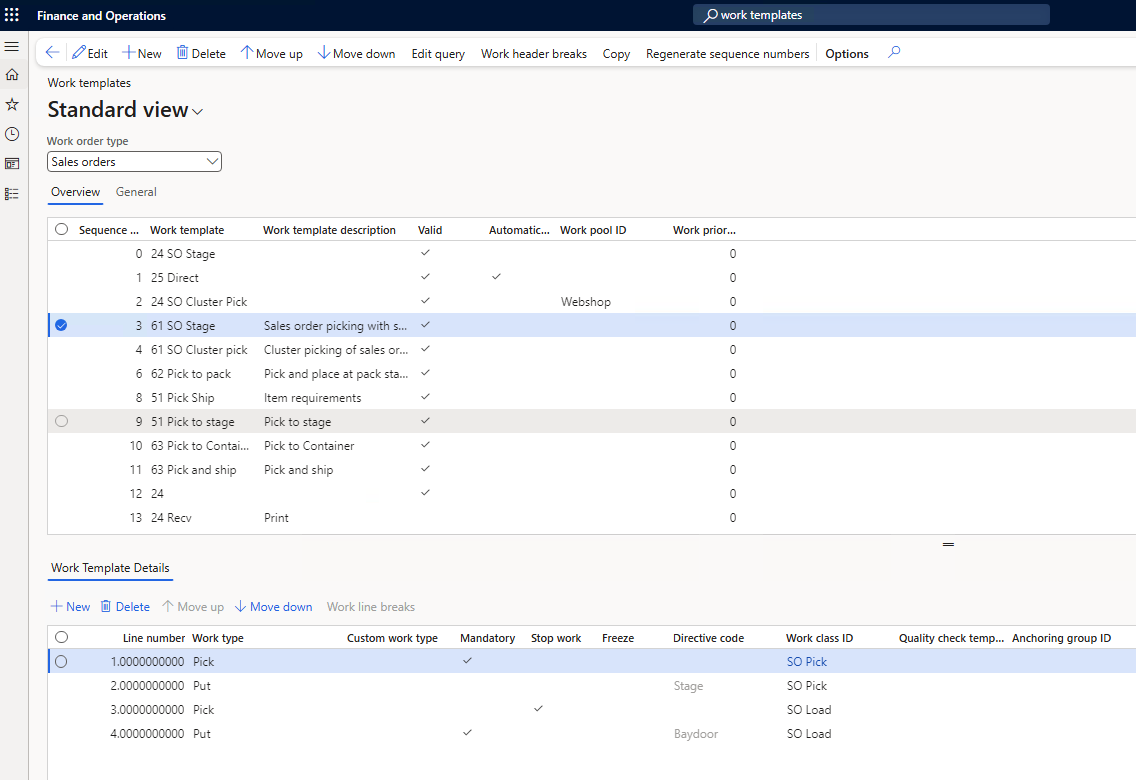 Screenshot of Work templates form in MSD365FSCM