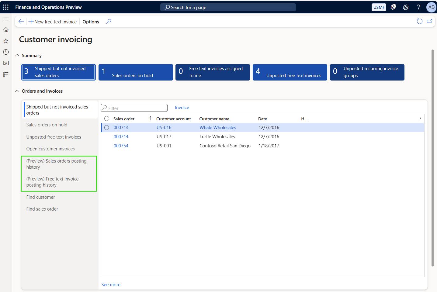 Screenshot of Customer invoicing workspace home page